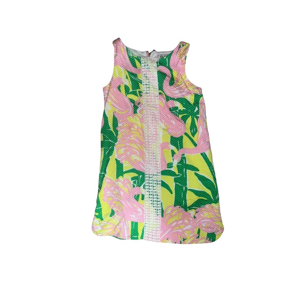 Girls Lilly Pulitzer Pink Flamingo Shift Dress Sz 6 Cotton Coastal Preppy